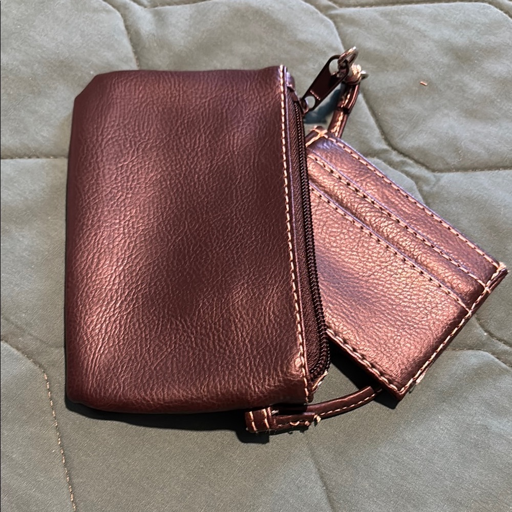 Elegant Brown Leather Women's wristlet with card holder.